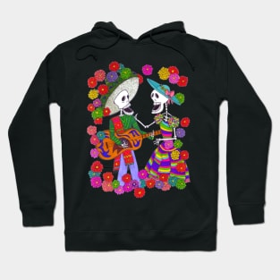 Skeleton Mexican Man and Woman Singing with Guitar Hoodie